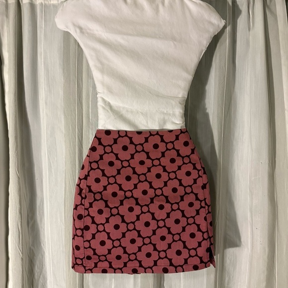 Urban Outfitters Floral Mini Skirt Pink & Brown Retro Mod A-Line Cotton Blend S - Picture 2 of 12